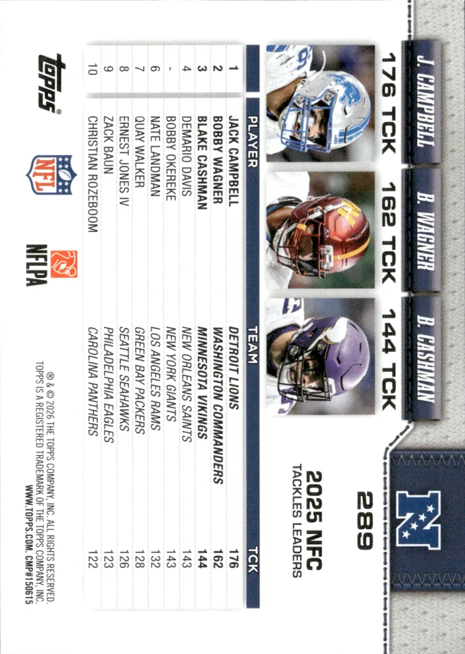Jack Campbell / Bobby Wagner / Blake Cashman card back