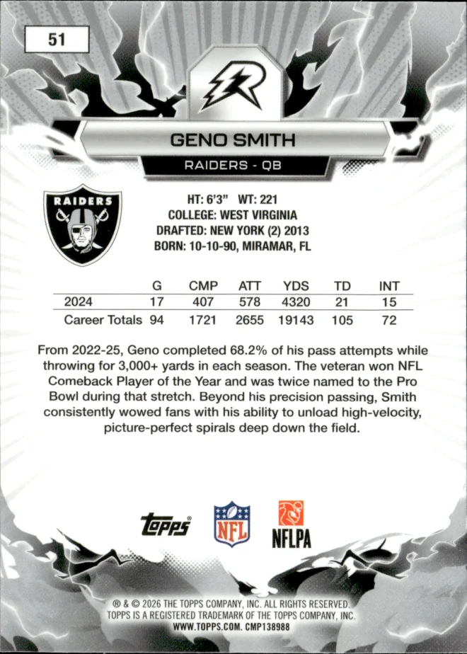 Geno Smith card back