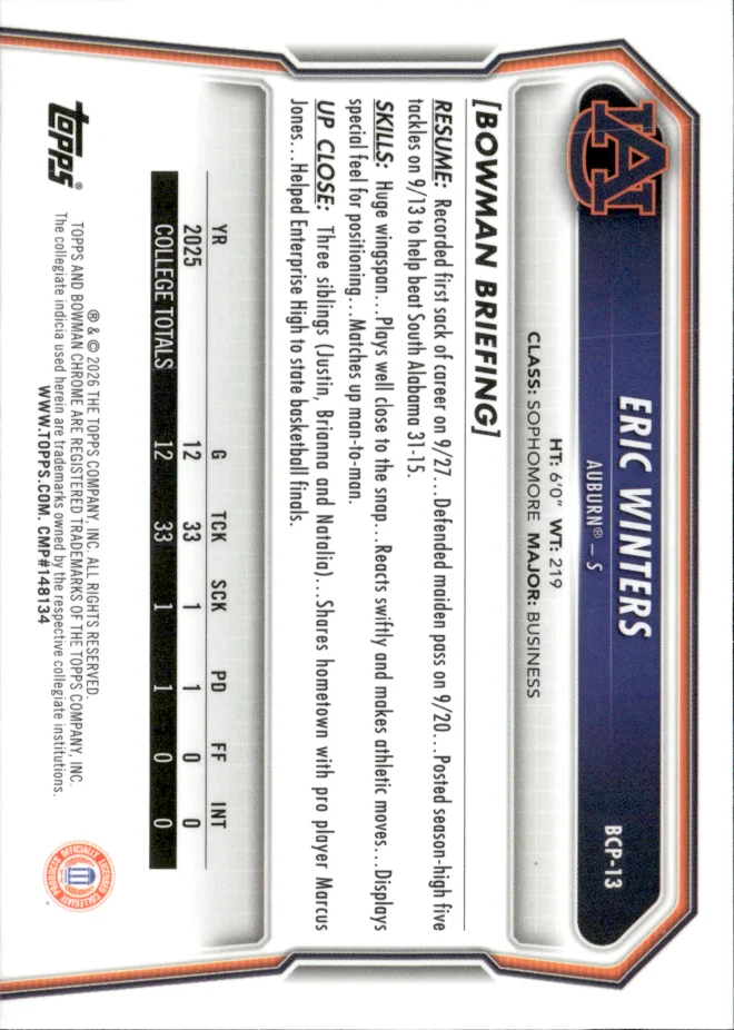 Eric Winters card back