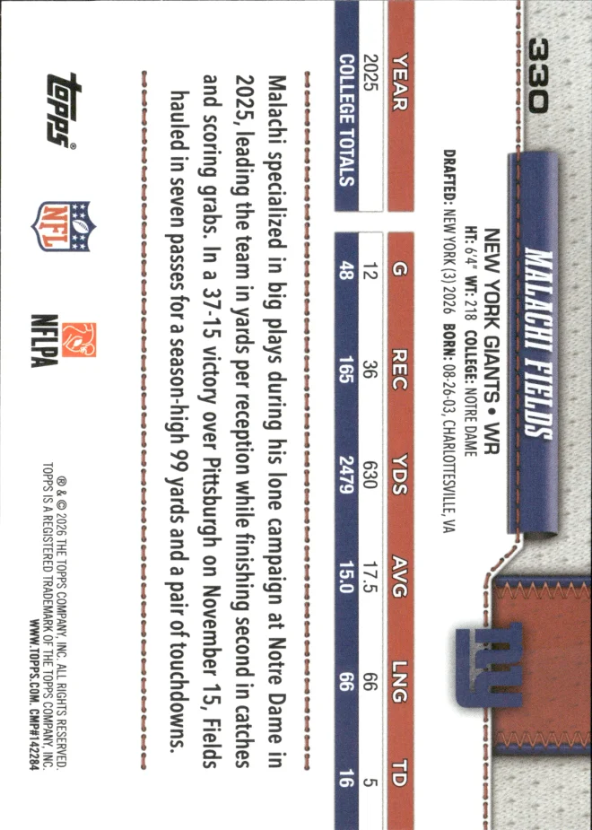 Malachi Fields card back