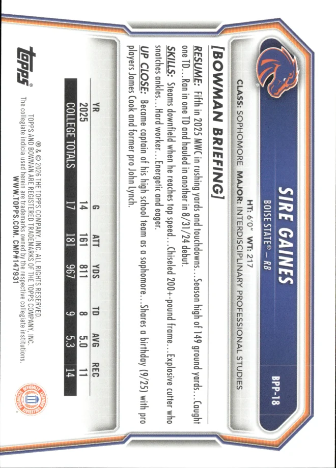Sire Gaines card back