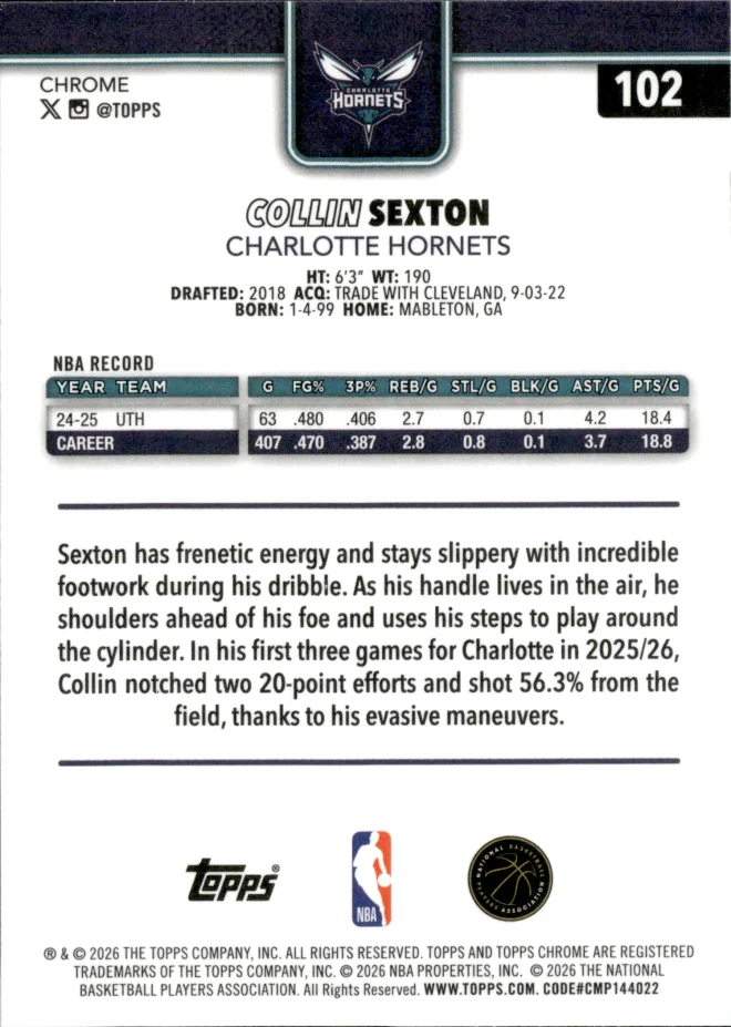 Collin Sexton card back