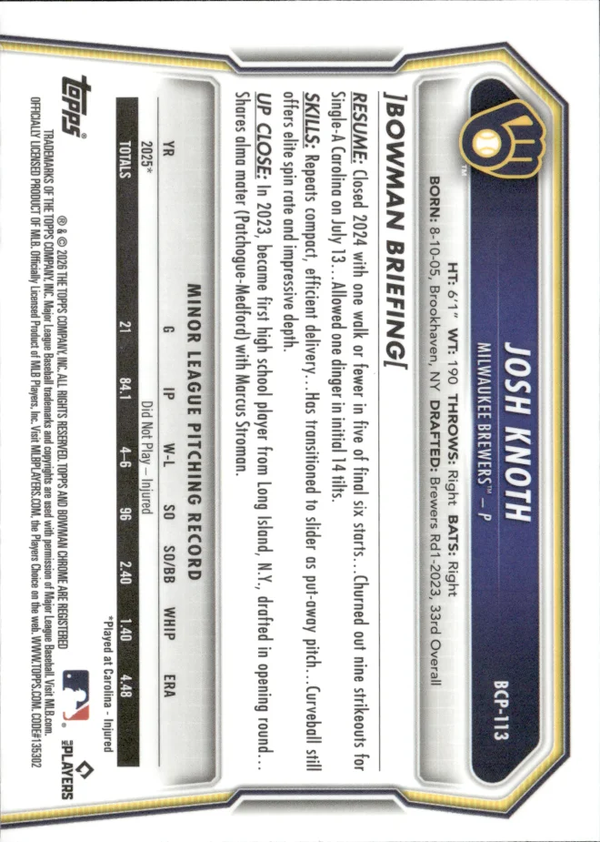 Josh Knoth card back