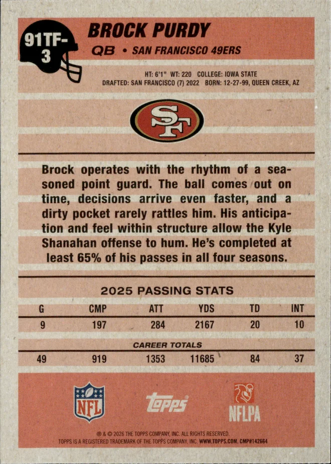 Brock Purdy card back