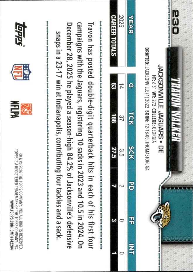 Travon Walker card back