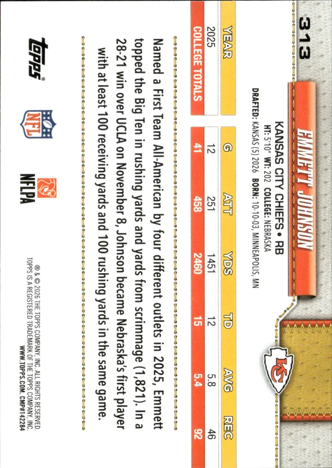 Emmett Johnson card back