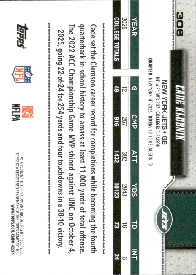 Cade Klubnik card back