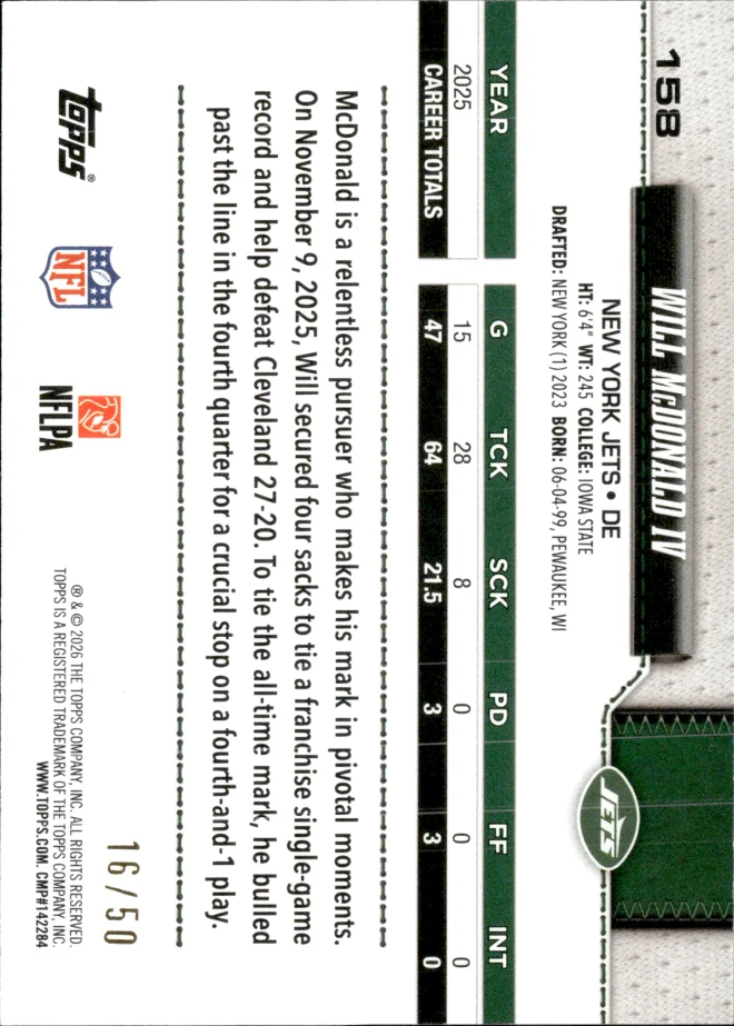 Will McDonald IV card back