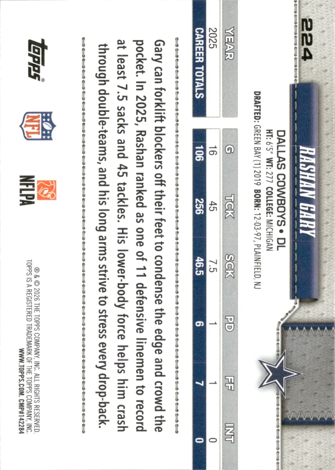 Rashan Gary card back
