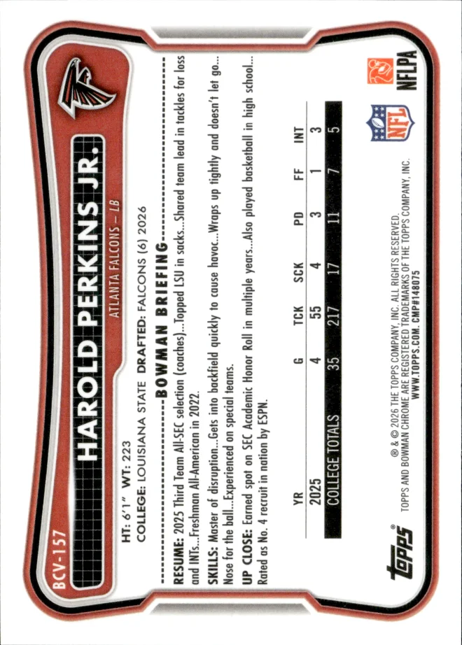 Harold Perkins Jr. card back