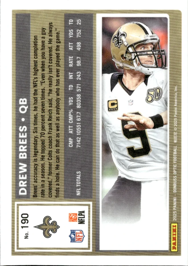 Drew Brees card back