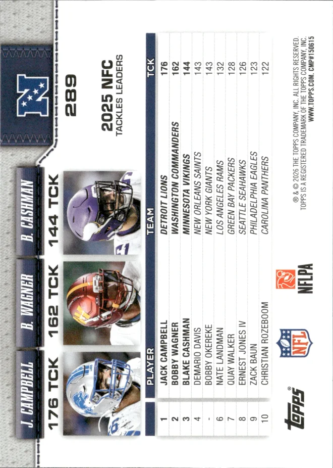 Jack Campbell / Bobby Wagner / Blake Cashman card back