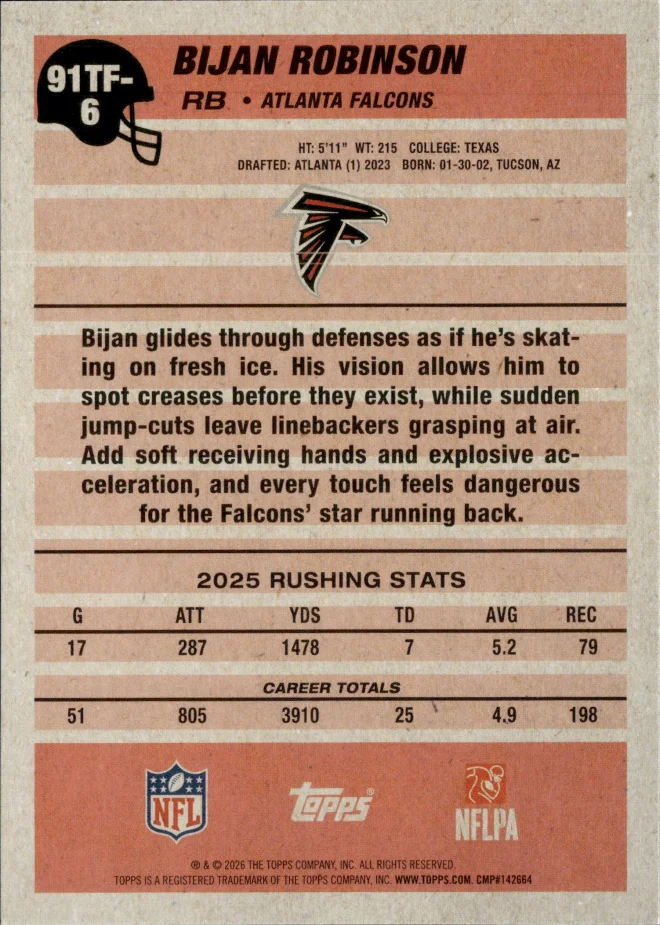 Bijan Robinson card back