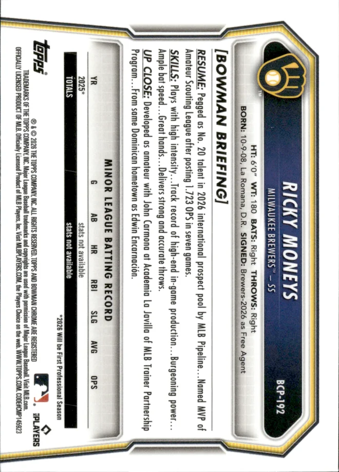 Ricky Moneys card back