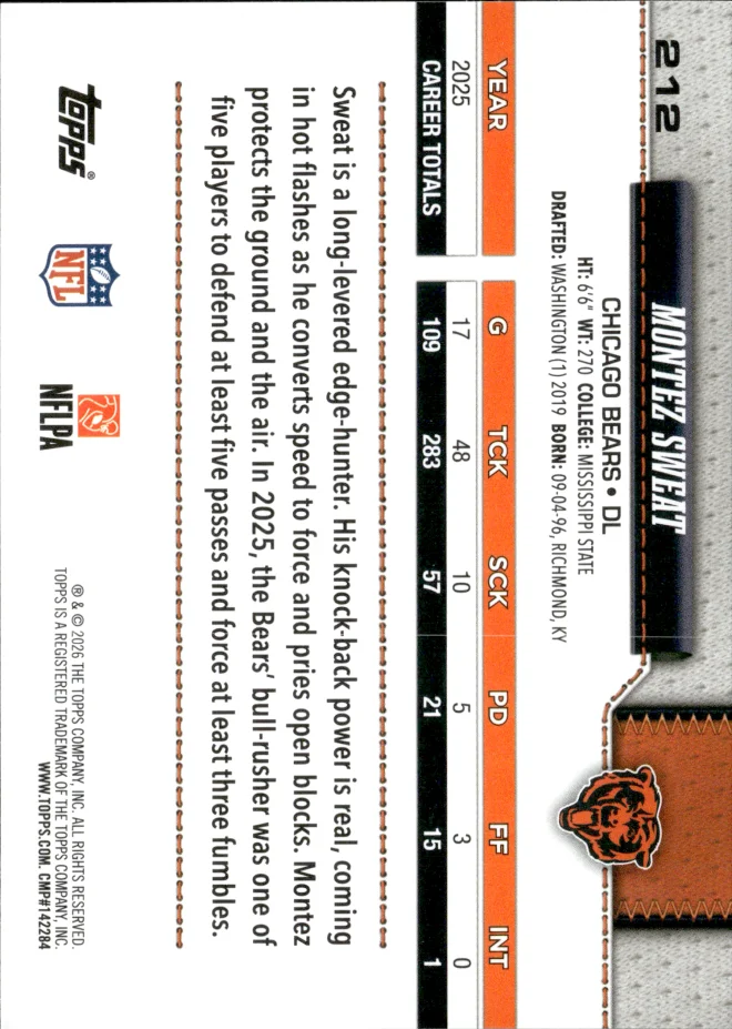 Montez Sweat card back