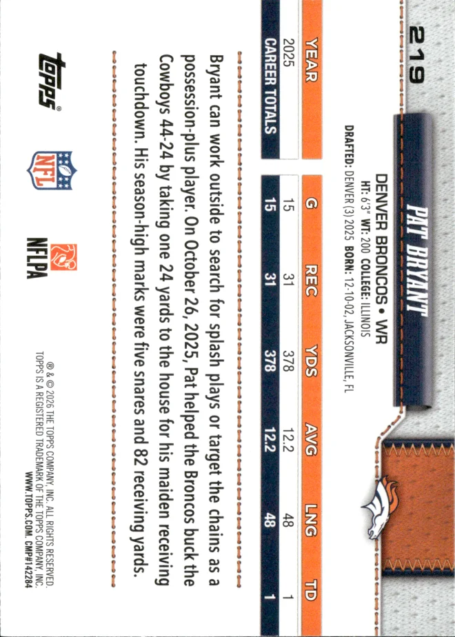 Pat Bryant card back