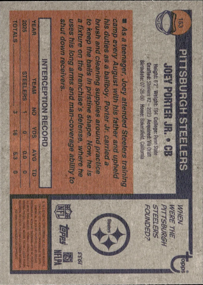 Joey Porter Jr. card back