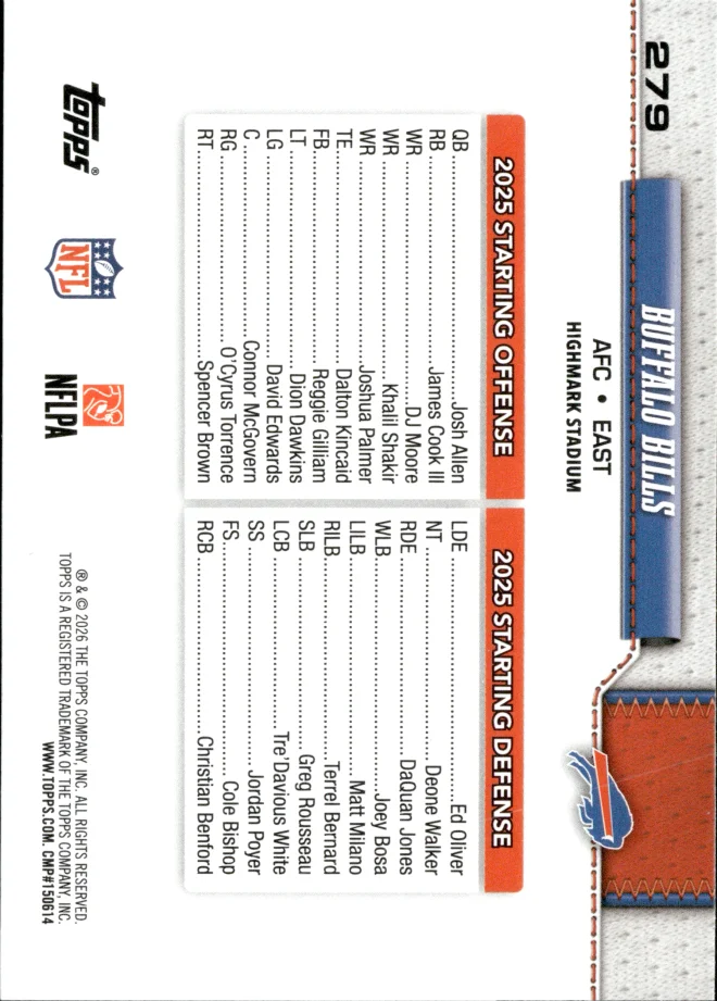 Buffalo Bills card back