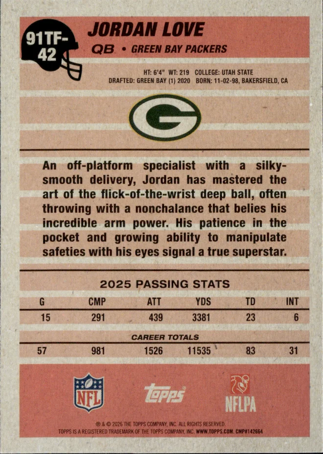 Jordan Love card back