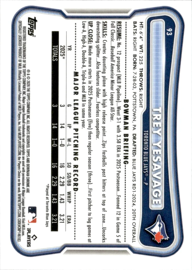 Trey Yesavage card back