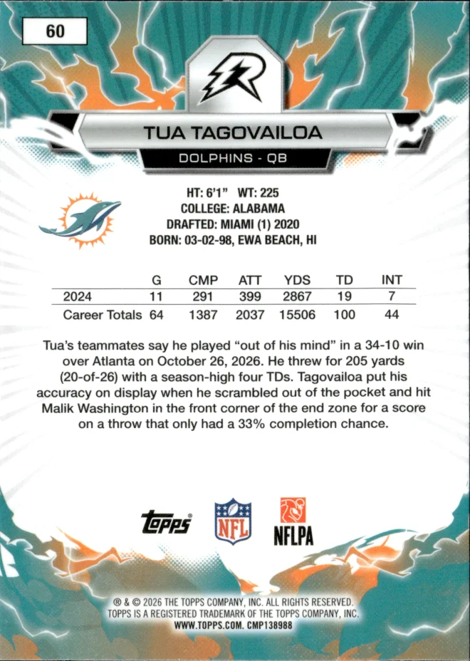 Tua Tagovailoa card back