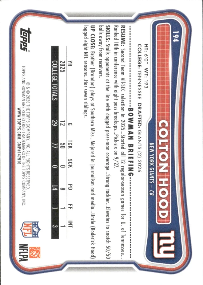 Colton Hood card back