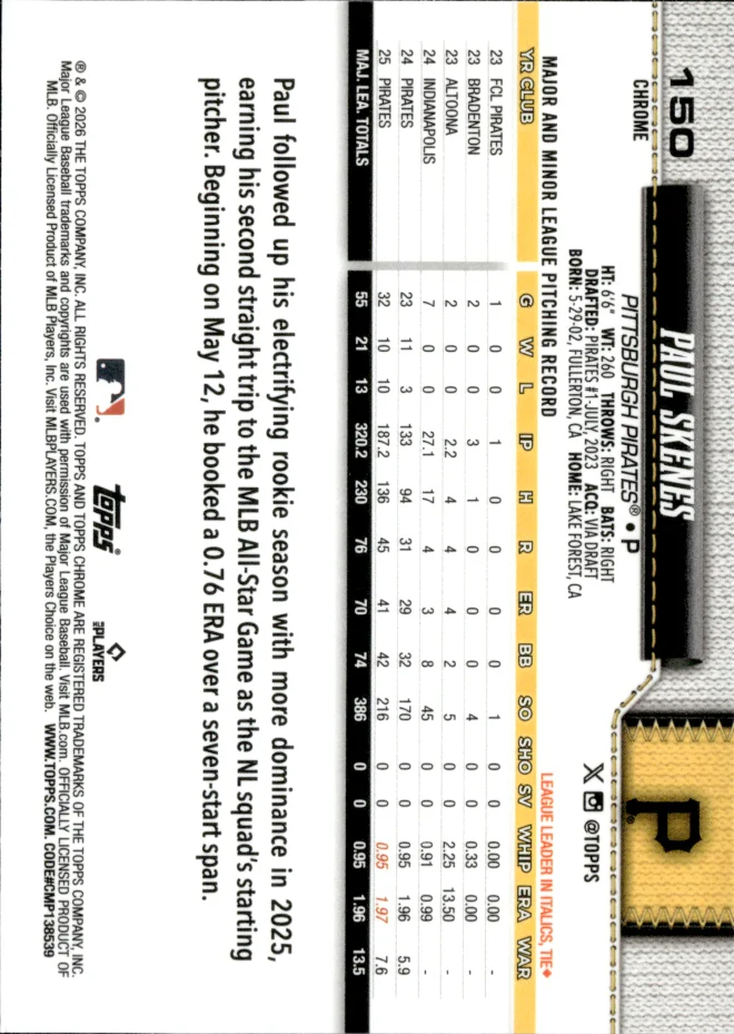 Paul Skenes card back