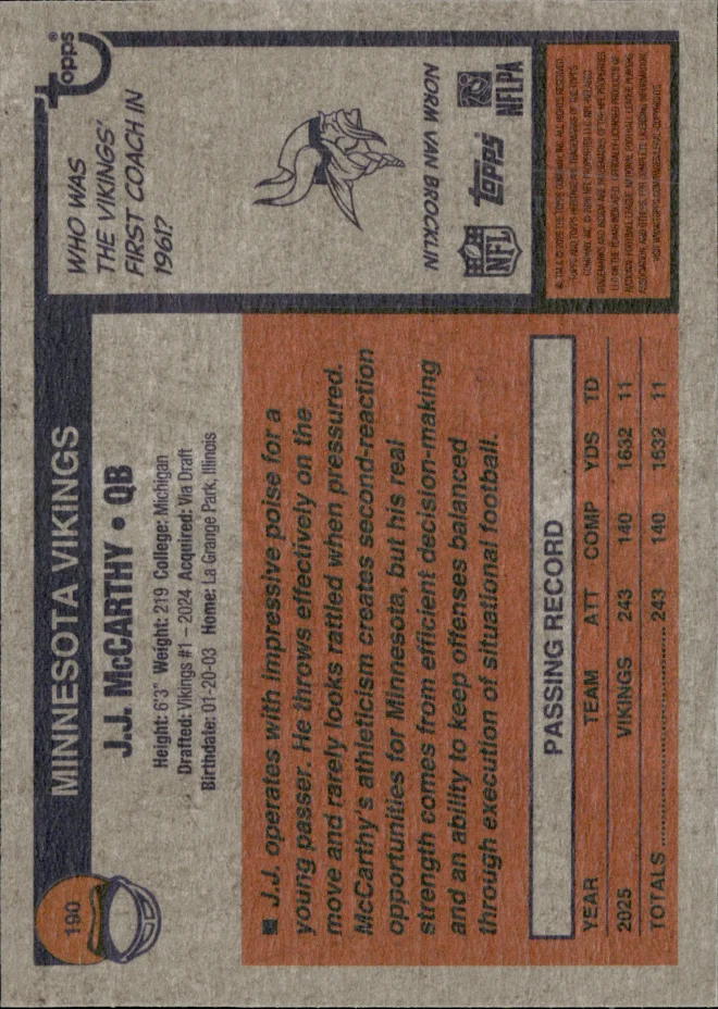 J.J. McCarthy card back