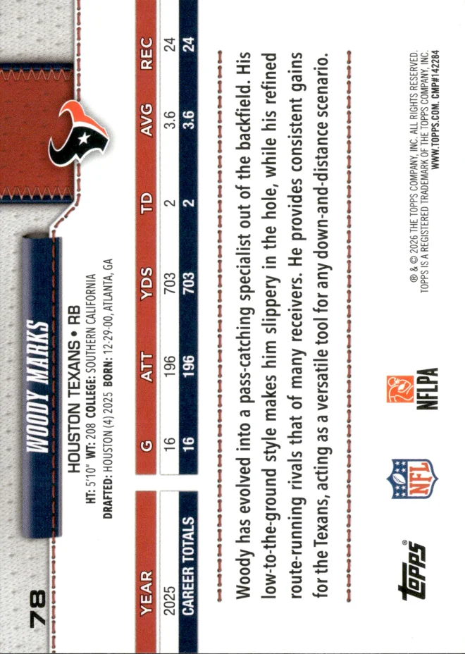 Woody Marks card back
