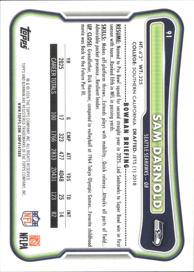 Sam Darnold card back