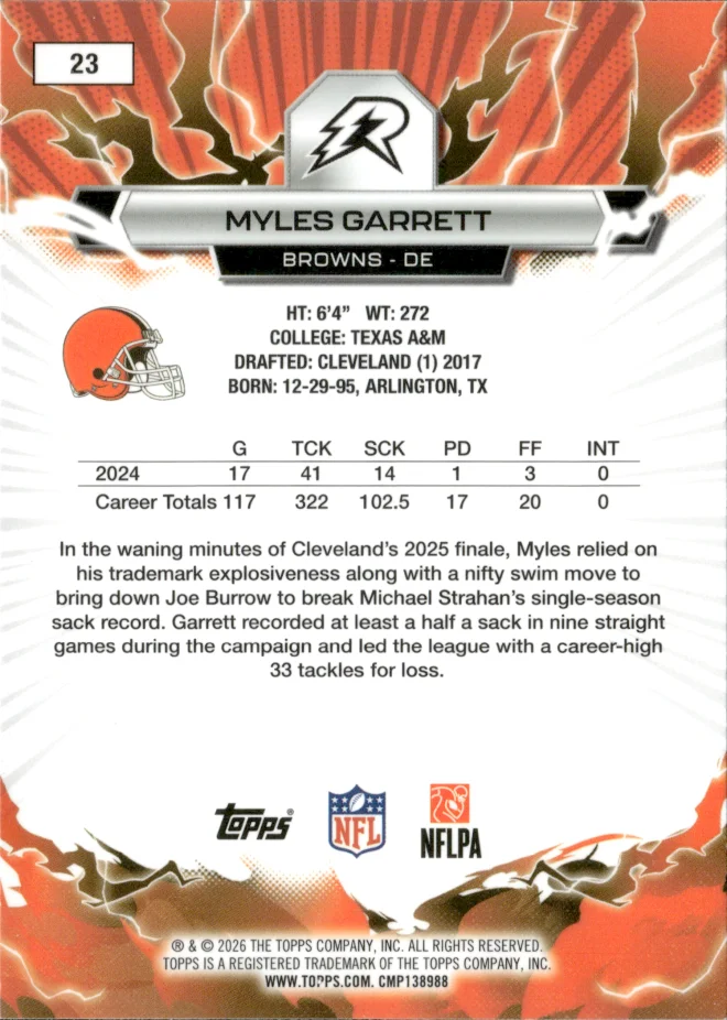 Myles Garrett card back