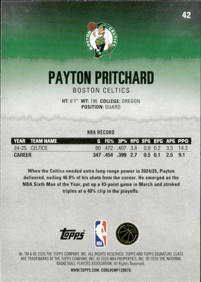 Payton Pritchard card back