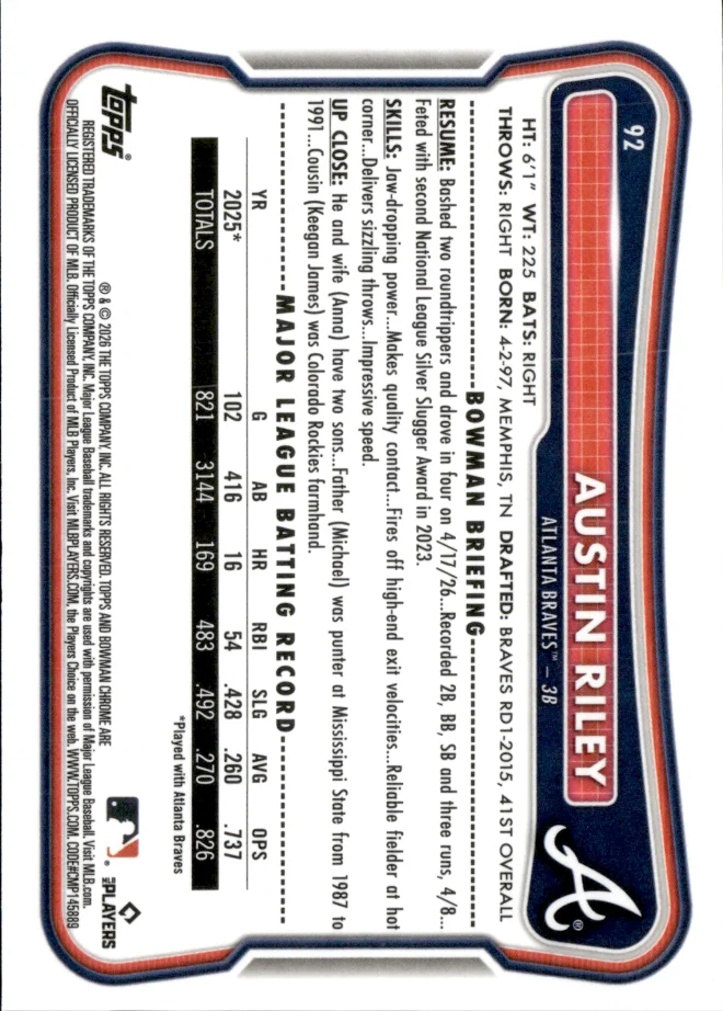 Austin Riley card back