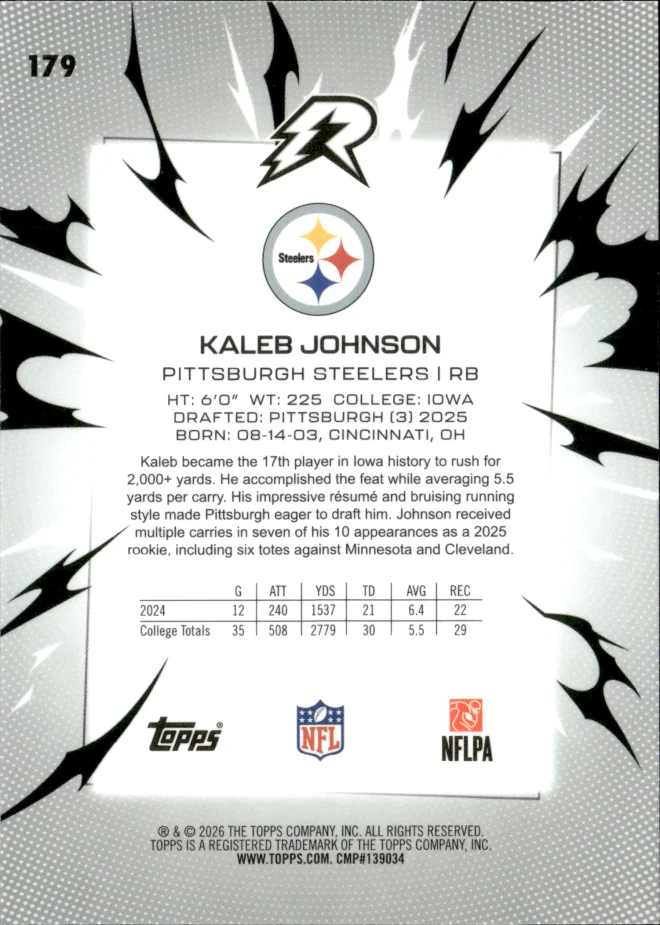 Kaleb Johnson card back