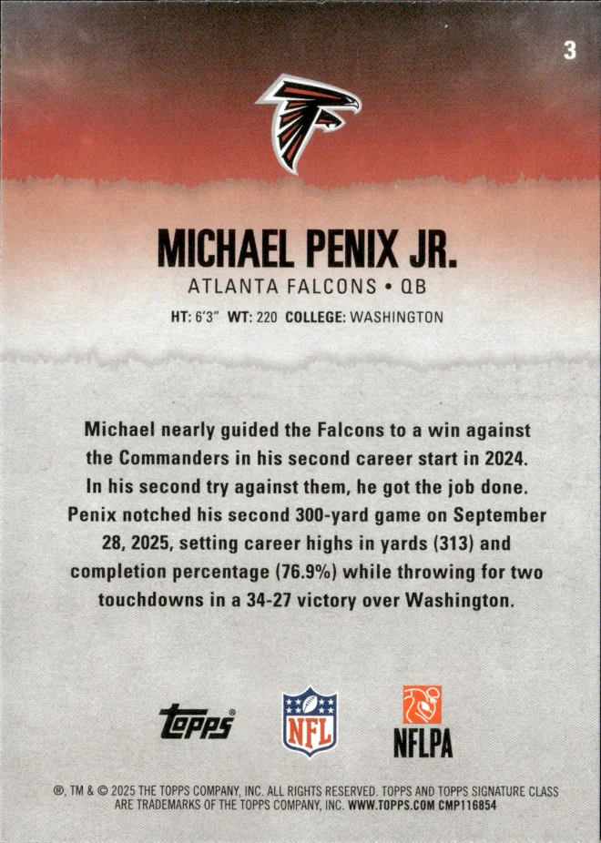 Michael Penix Jr. card back