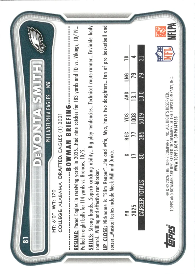 DeVonta Smith card back