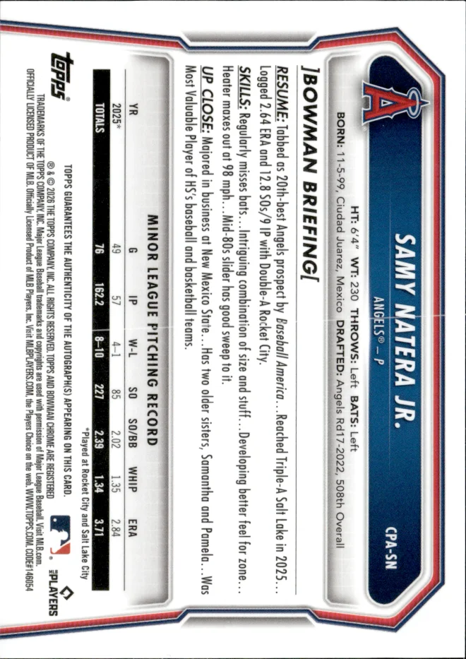 Samy Natera Jr. card back