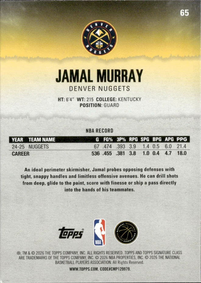 Jamal Murray card back