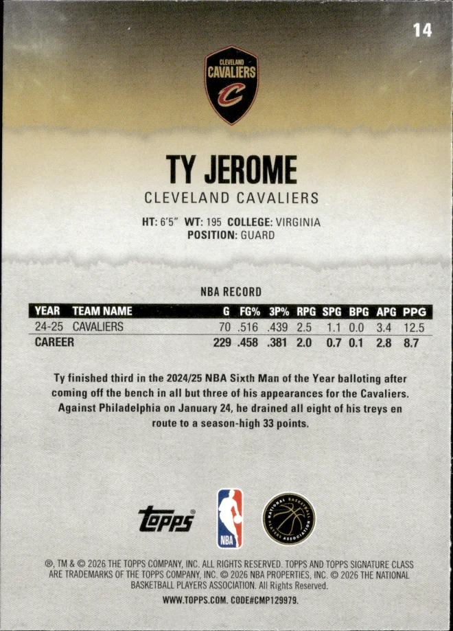 Ty Jerome card back