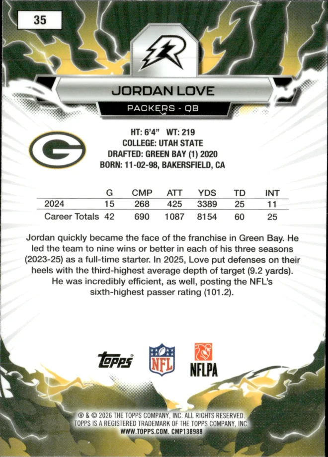 Jordan Love card back