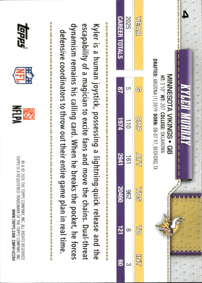 Kyler Murray card back