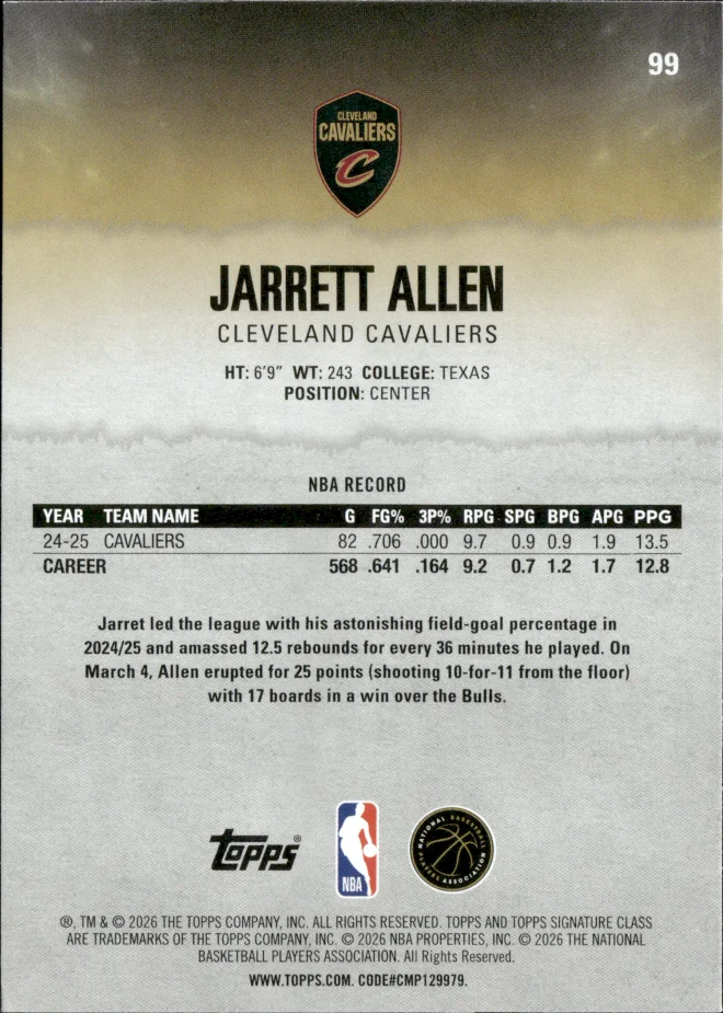 Jarrett Allen card back