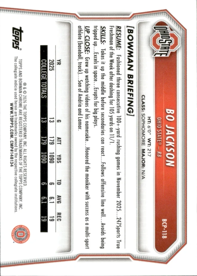 Bo Jackson card back