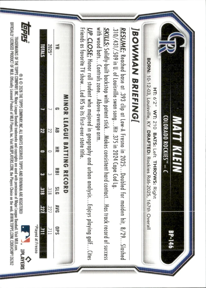 Matt Klein card back