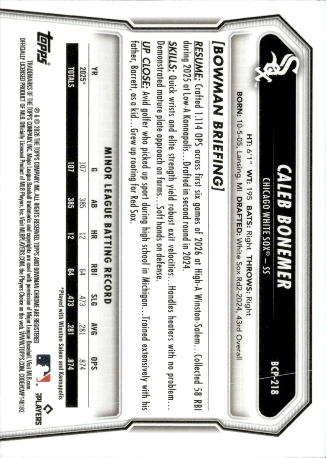 Caleb Bonemer card back