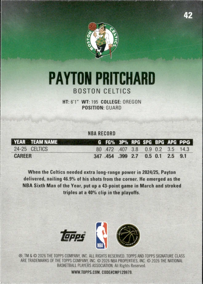Payton Pritchard card back