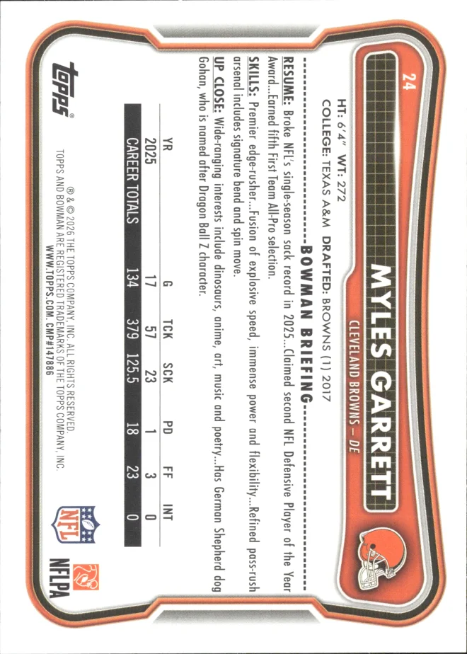 Myles Garrett card back