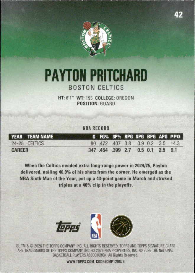 Payton Pritchard card back