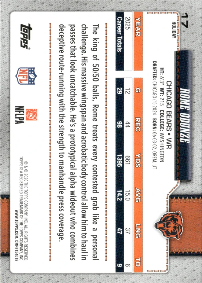 Rome Odunze card back