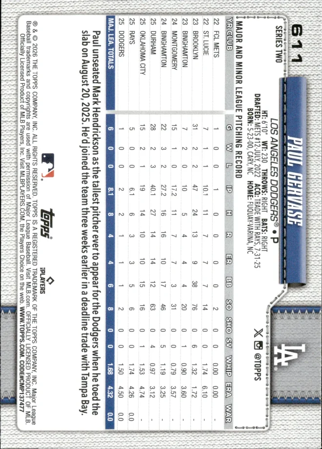 Paul Gervase card back